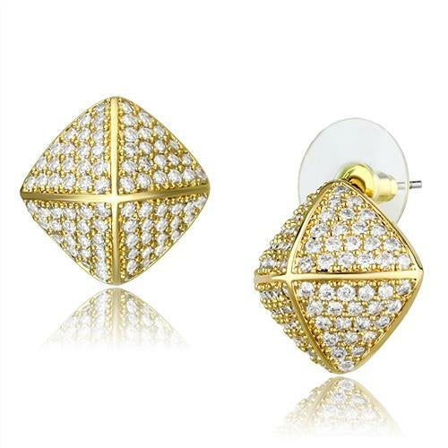 3W1323 - Gold Brass Earrings with AAA Grade CZ in Clear