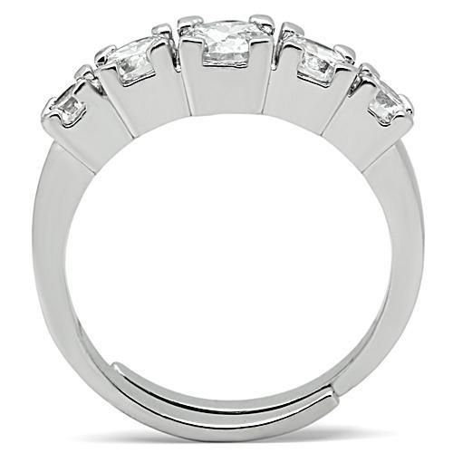 3W134 - Rhodium Brass Ring with AAA Grade CZ  in Clear