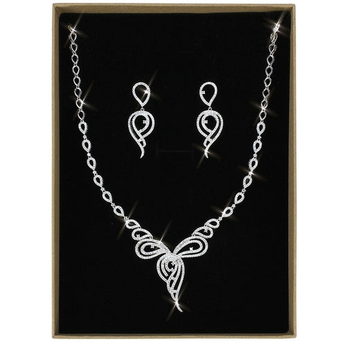 3W1431 - Rhodium Brass Jewelry Sets with AAA Grade CZ in Clear