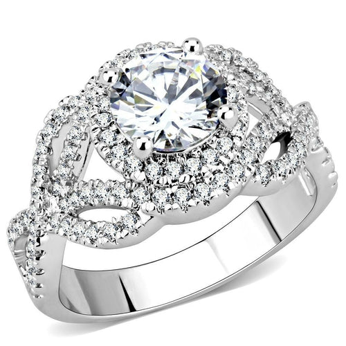 3W1519 - Rhodium Brass Ring with AAA Grade CZ in Clear