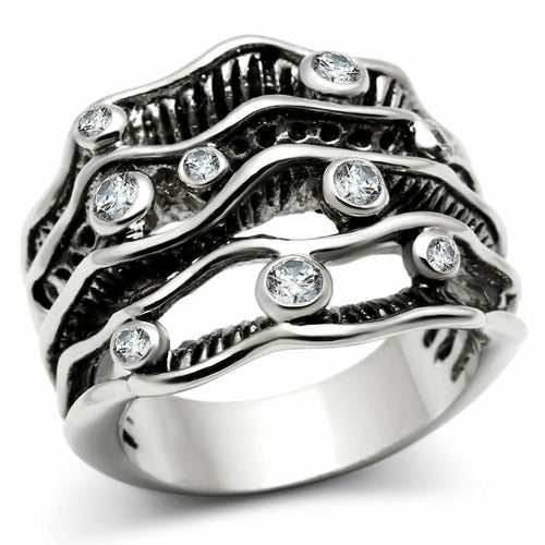 3W221 - Rhodium Brass Ring with AAA Grade CZ in Clear