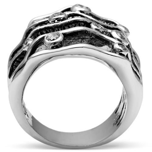 3W221 - Rhodium Brass Ring with AAA Grade CZ in Clear