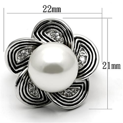 3W240 - Rhodium Brass Ring with Synthetic Pearl in White