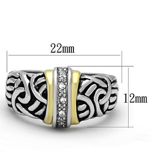 3W327 - Reverse Two-Tone Brass Ring with Top Grade Crystal in Clear