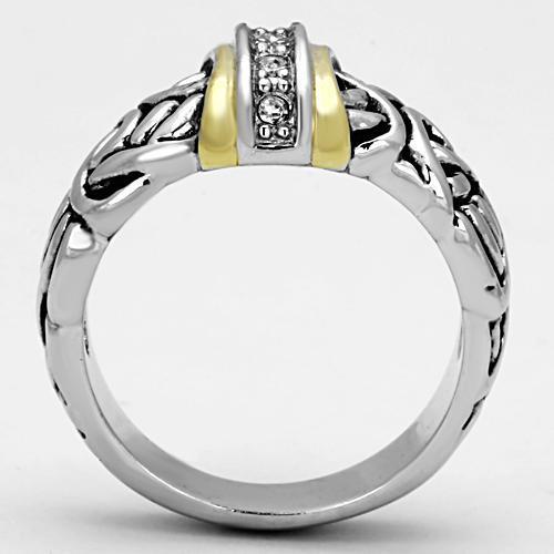 3W327 - Reverse Two-Tone Brass Ring with Top Grade Crystal in Clear