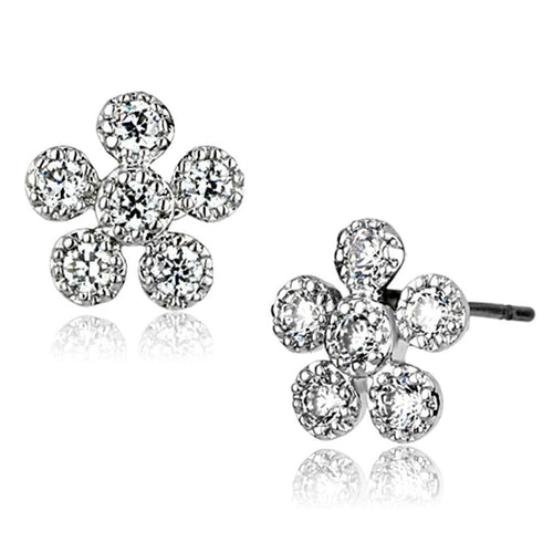 3W359 - Rhodium Brass Earrings with AAA Grade CZ in Clear