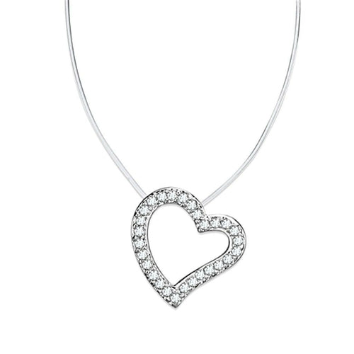 3W420 - Rhodium Brass Necklace with AAA Grade CZ in Clear