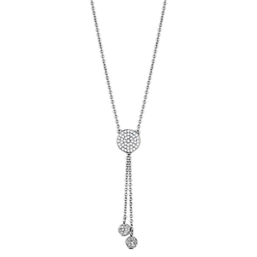 3W429 - Rhodium Brass Necklace with AAA Grade CZ in Clear