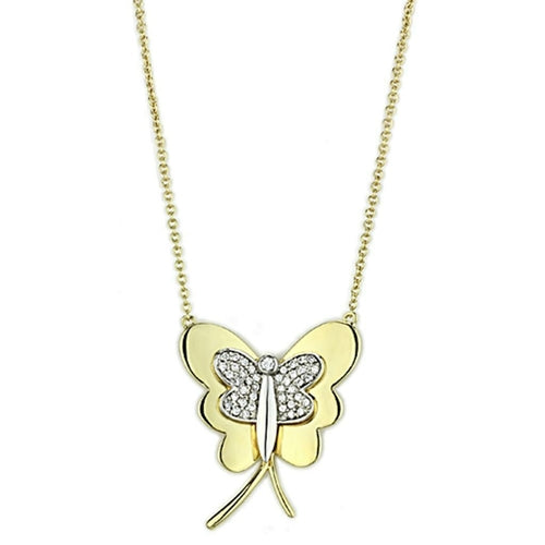 3W459 - Gold+Rhodium Brass Necklace with AAA Grade CZ in Clear