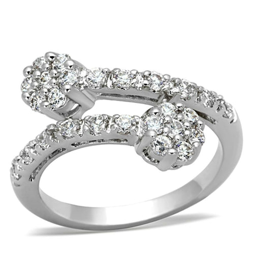 3W490 - Rhodium Brass Ring with AAA Grade CZ in Clear