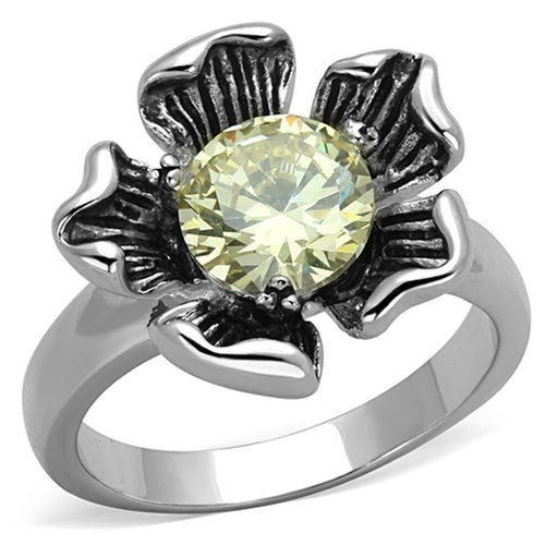 3W585 - Rhodium Brass Ring with AAA Grade CZ in Citrine Yellow