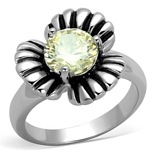 3W598 - Rhodium Brass Ring with AAA Grade CZ in Citrine Yellow