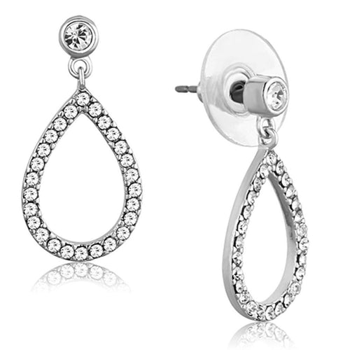 3W617 - Rhodium Brass Earrings with Top Grade Crystal in Clear