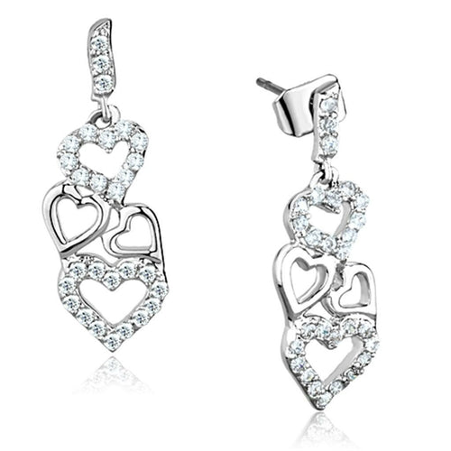 3W640 - Rhodium Brass Earrings with AAA Grade CZ in Clear