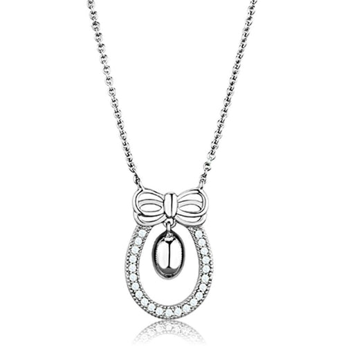 3W718 - Rhodium Brass Necklace with AAA Grade CZ  in Clear