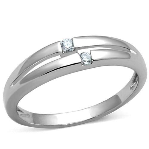 3W779 - Rhodium Brass Ring with AAA Grade CZ in Clear