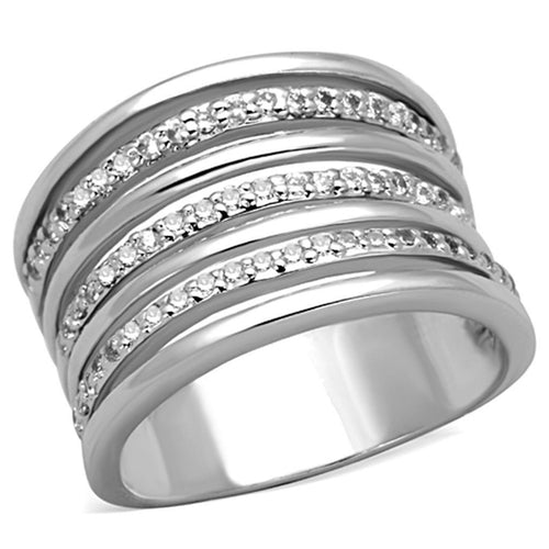 3W791 - Rhodium Brass Ring with AAA Grade CZ in Clear