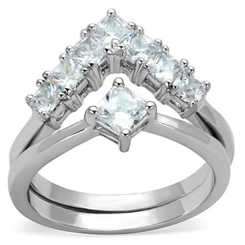 3W815 - Rhodium Brass Ring with AAA Grade CZ in Clear