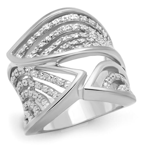 3W854 - Rhodium Brass Ring with AAA Grade CZ in Clear