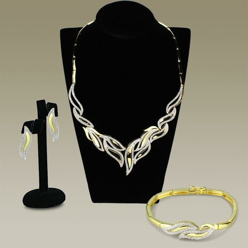 3W941 - Gold+Rhodium Brass Jewelry Sets with AAA Grade CZ in Clear