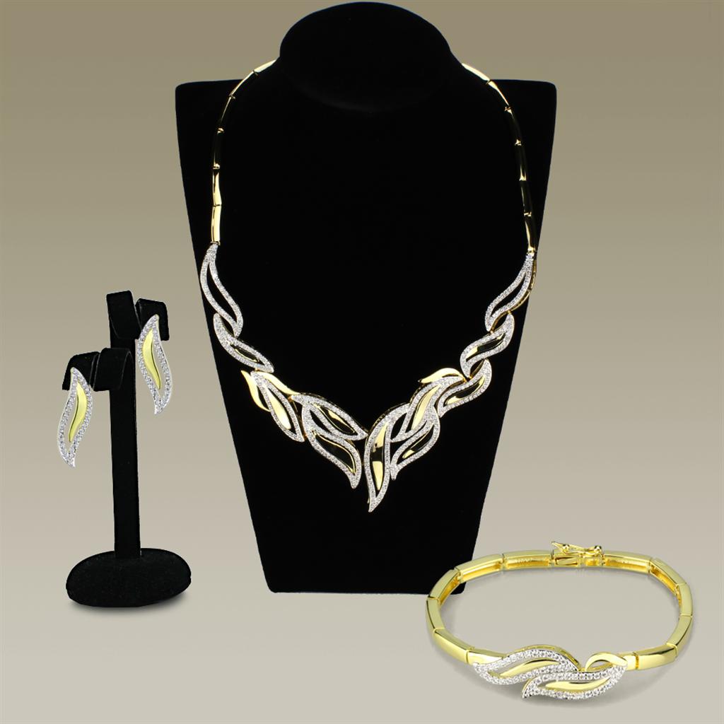 3W941 - Gold+Rhodium Brass Jewelry Sets with AAA Grade CZ in Clear | Turquoise Tiger