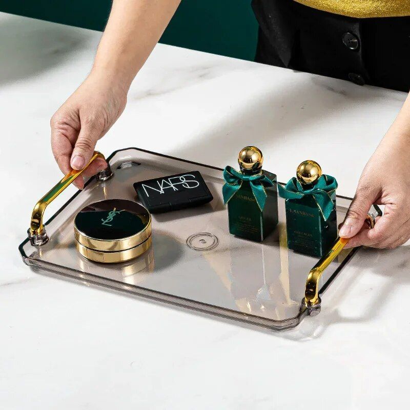 Elegant Acrylic Gold-Plated Serving Tray – Versatile and Eco-Friendly Household Accessory