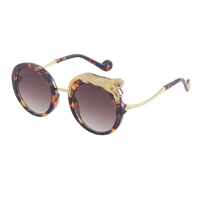 Luxury Crystal Leopard Round Sunglasses with UV400 Protection