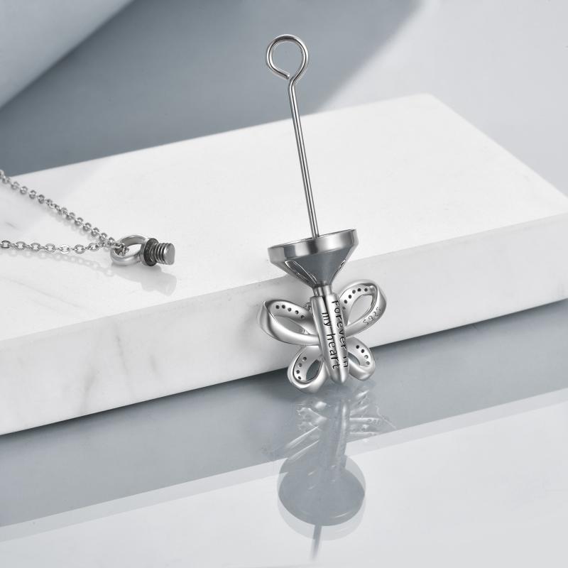 Sterling Silver Butterfly Heart Crystal Urn Necklace Cremation Memory