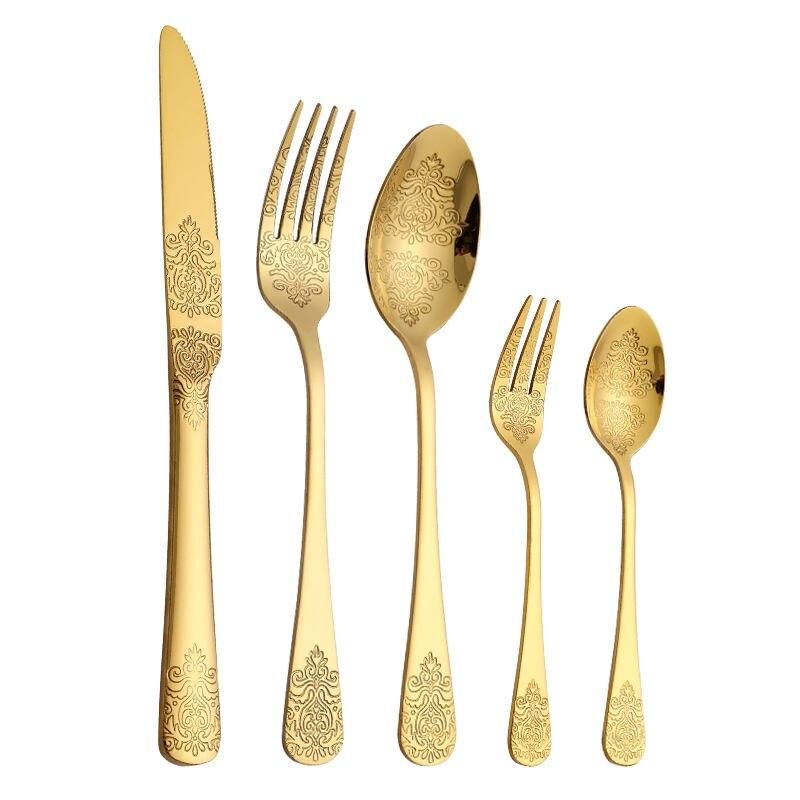 Elegant 5-Piece Golden Stainless Steel Cutlery Set