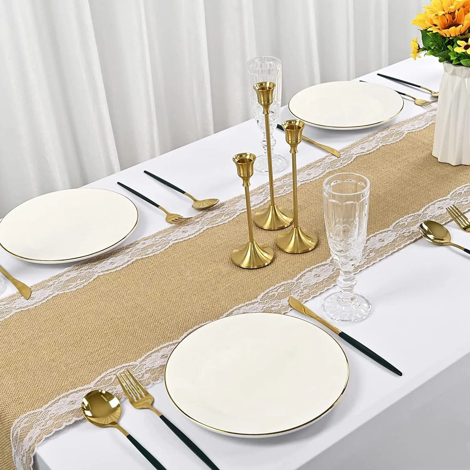 Elegant Farmhouse Burlap Table Runner