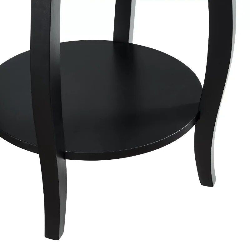 Elegant Black Round Side Table with Shelf, 24-Inch Height