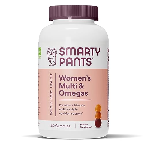 SmartyPants Women's Formula Gummy Vitamins: Gluten Free, Multivitamin, CoQ10, Folate (Methylfolate), Vitamin K2, Vitamin D3, Biotin, B12, Omega 3 DHA/EPA Fish Oil, 180 count (30 Day Supply)