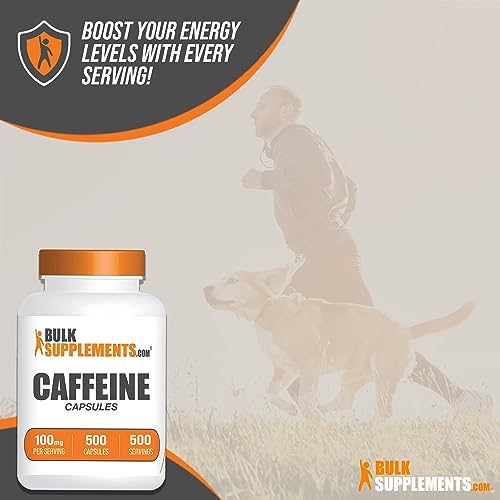 BULKSUPPLEMENTS.COM Caffeine Capsules - Caffeine Supplements, Caffeine Pills 100mg - Caffeine Capsule, Stay Awake Caffeine Pills - 1 Capsule per Servings, 500-Day Supply, 500 Capsules