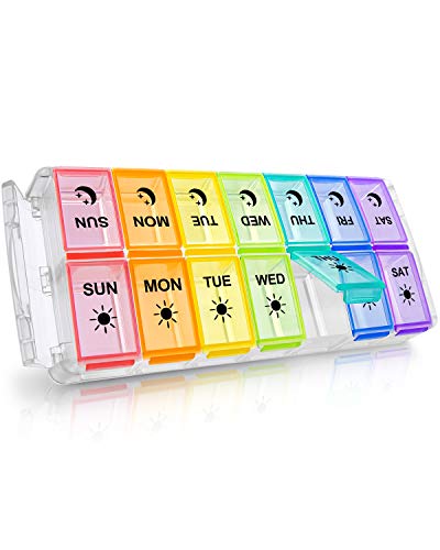 Pill Organizer 2 Times a Day, Fullicon Quick Fill Large Weekly AM PM Pill Box, Medicine Organizer 7 Day, Daily Pill Cases - Rainbow (Patent Registered)