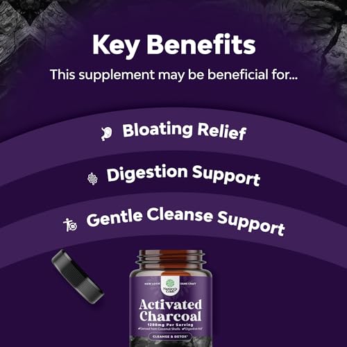 Cleanse and Detox Activated Charcoal Capsules - Purifying Detox Pills with 1200mg Coconut Charcoal Powder for Bloating Relief and Body Detox Cleanse - Active Charcoal for Gut Health - 90 Count