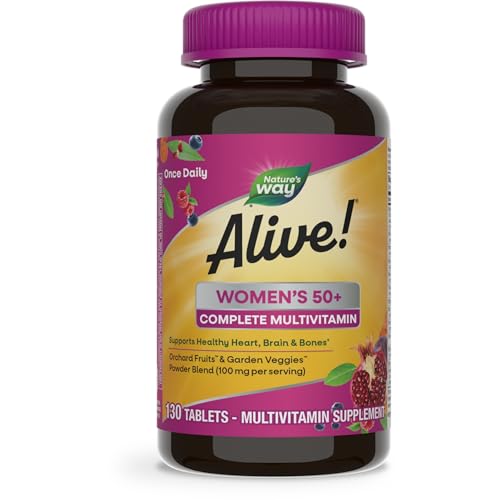 Nature's Way Alive! Women's 50+ Complete Multivitamin, Supports Healthy Heart, Brain, Bones*, B-Vitamins, Gluten Free, 130 Tablets (Packaging May Vary)