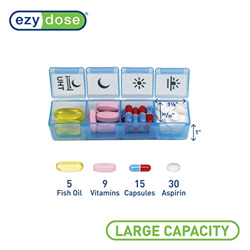 Ezy Dose Weekly (7-Day) Pill Organizer, Vitamin and Medicine Box, X-Large Pop-Out Compartments, 4 Times a Day, Rainbow Lids with Case - Multicolor