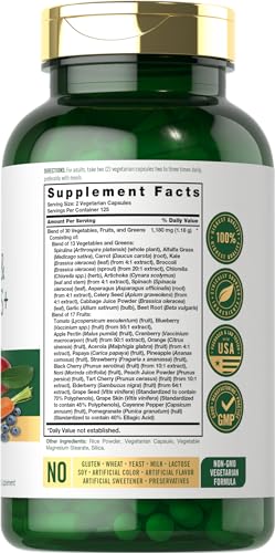 Carlyle Fruits and Veggies Supplement | 250 Capsules | Made with 32 Fruits and Vegetables | Vegetarian, Non-GMO, Gluten Free Superfood Formula