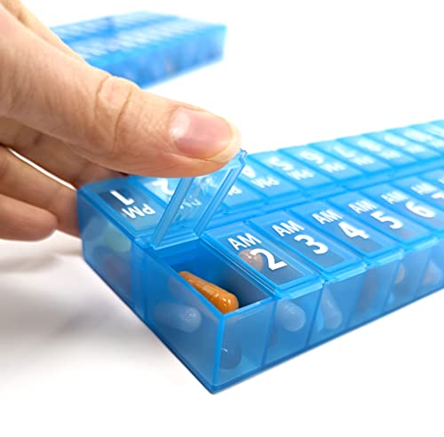 Twice-a-Day Monthly Pill Box Planner Set - AM & PM Medication Organizer for 31 Days! Set Contains 2 Organizers for One Month. (Blue - 31 Day AM/PM -1 Pack)