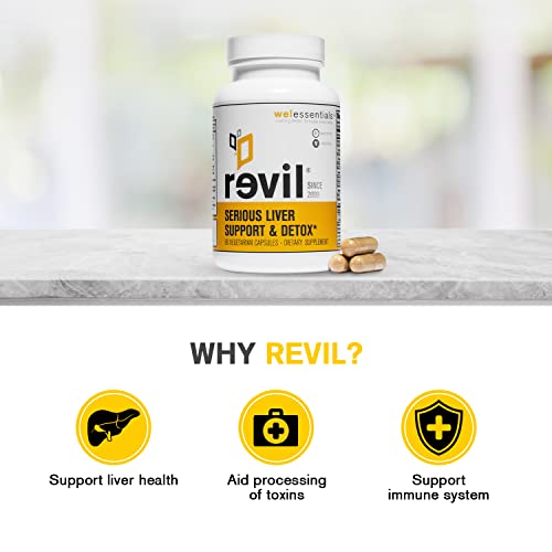 WELESSENTIALS Liver and Herbal Support - 90 Vegetarian Capsules - Revil Dietary Supplement with Organic Milk Thistle, Burdock Vitamin C - Gluten-Free