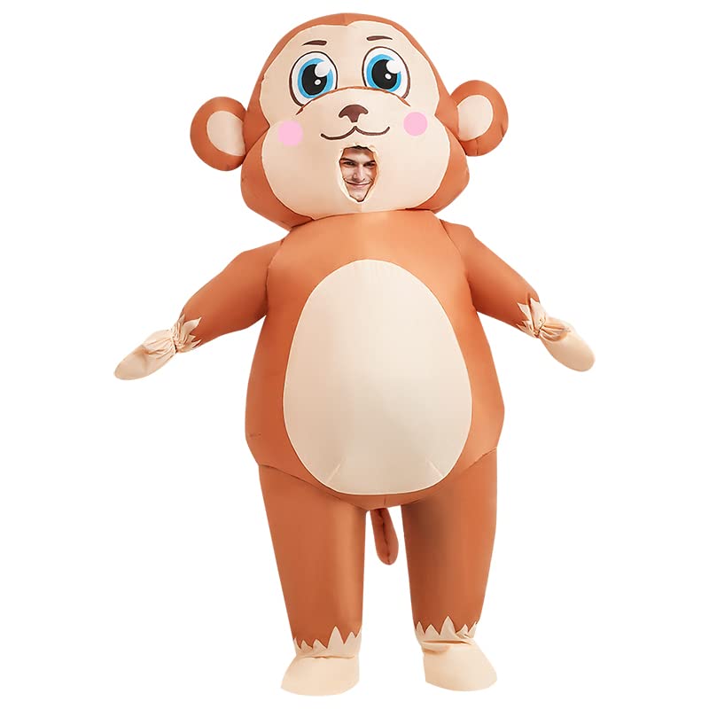 JUROSAICA Inflatable Monkey Costume Adult Funny Blow Up Costumes Monkey Onesie Monkey Suit Cosplay Halloween Costume For Men/Women