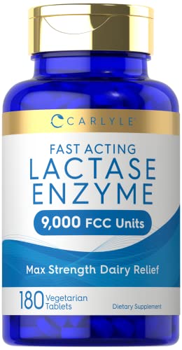 Carlyle Fast Acting Lactase Enzyme Pills | 9000 FCC | 180 Tablets | Dairy Relief Supplement | Max Strength Support | Non-GMO, Gluten Free Supplement