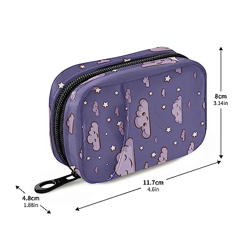 Purple Sleeping Clouds Star Travel Pill Organizer Case 7 Day Pill Box Holder Large Daily Medicine Organizer for Travel Family Business Vitamins Fish Oil Supplements