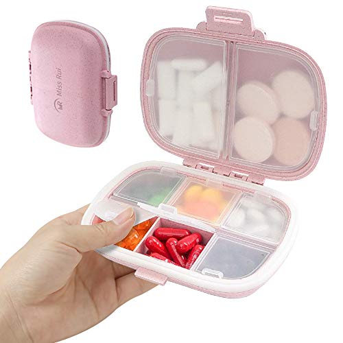 Travel Pill Organizer, Portable 8 Compartments Small Pill Case Daily Pill Box to Hold Vitamins, Cod Liver Oil, Medicine for Pocket Purse (Pink)