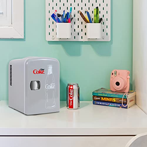 Coca-Cola Diet Coke DC04 4 Liter/4.2 Quarts 6 Can Portable Mini Cooler/Fridge, Beverages, Baby Food, Skincare and Medications-Use at Home, Office, Dorm, Car, RV or Boat-with AC & DC Plugs, Gray