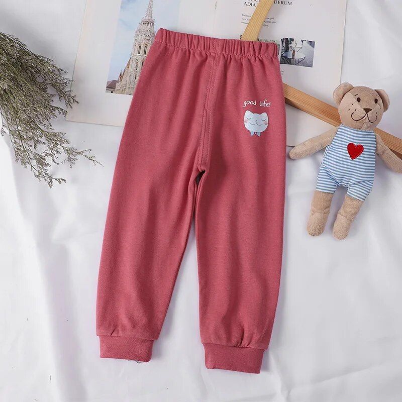 Comfy Cotton Kids' Sweatpants: Cartoon Pattern Leisure Trousers for Toddlers & Young Children