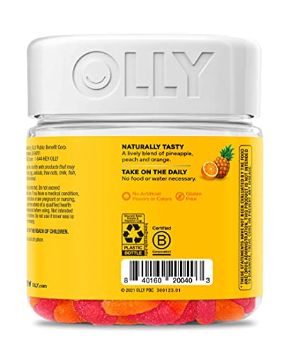 OLLY Hello Happy Gummy Worms, Mood Balance Support, Vitamin D, Saffron, Adult Chewable Supplement, Tropical Zing - 60 Count