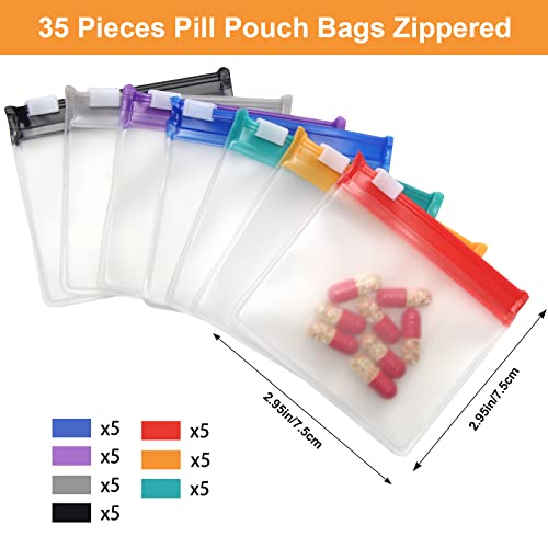 35 Pieces Pill Pouch Bags Zippered, Anglecai Reusable Pill Pouch for Medicine Bags Portable for Pills Bags Self Sealing Travel Pill Packets with Slide Lock Pill Baggies for Pill Storage (35P)