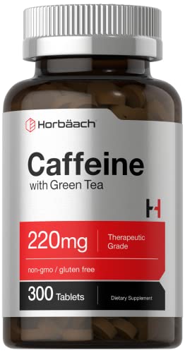 Caffeine Pills 200mg | with Green Tea | 300 Tablets | Vegetarian, Non-GMO & Gluten Free | by Horbaach