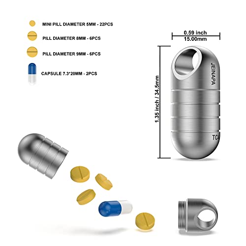 Small Pill Holder Keychain, JEINAPA Titanium Waterproof Mini Portable Pocket Pill Case Travel Pill Container, Nitroglycerin Tiny Metal Pill Box Pill Organizer for Outdoor Camping (Medium, Style 3)